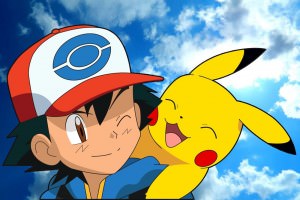 O treinador Ash Ketchum e seu pokémon inseparável, Pikachu