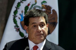 Paraguay's President Horacio Manuel Cartes Jara gives a speech next to Mexico's President Enrique Pena Nieto (not pictured) during an official welcoming ceremony, at the National Palace in Mexico City, Mexico August 26, 2016. REUTERS/Henry Romero
